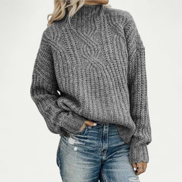 Rollkragen Strickpullover Damen mit Zopfmuster