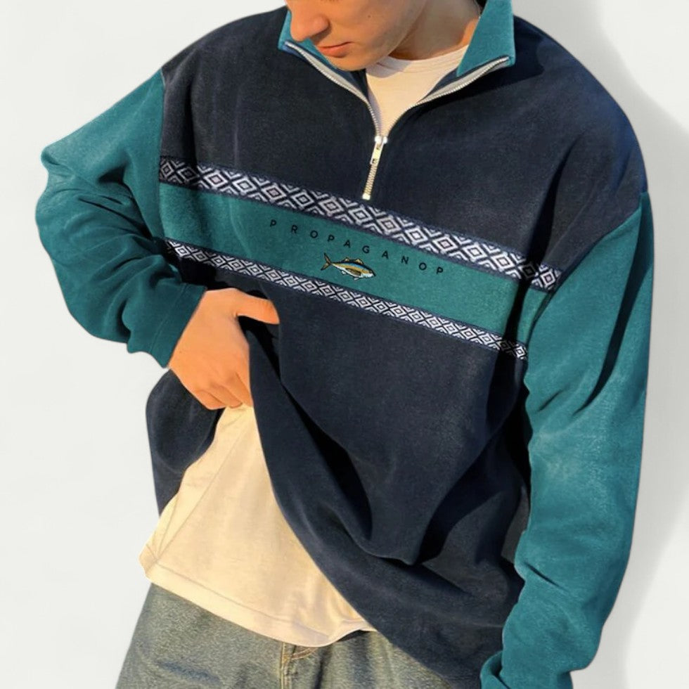 Vintage Herren Fleece Pullover mit Halbem Reißverschluss