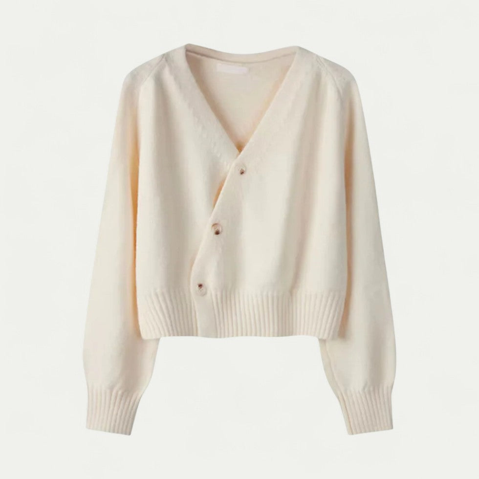 Elegante Damen Strickjacke mit asymmetrischer Knopfleiste
