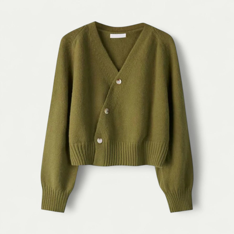 Elegante Damen Strickjacke mit asymmetrischer Knopfleiste