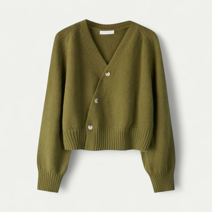 Elegante Damen Strickjacke mit asymmetrischer Knopfleiste