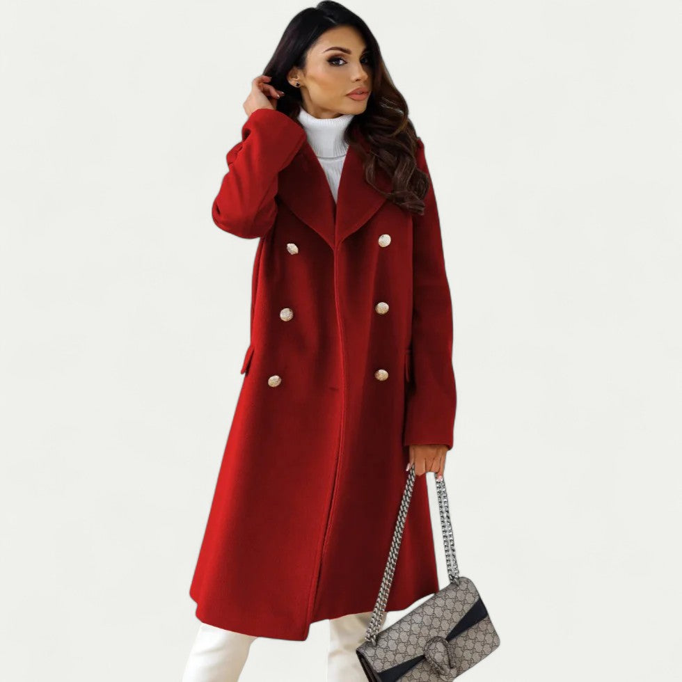 Eleganter Doppelreihiger Wollmantel für Damen