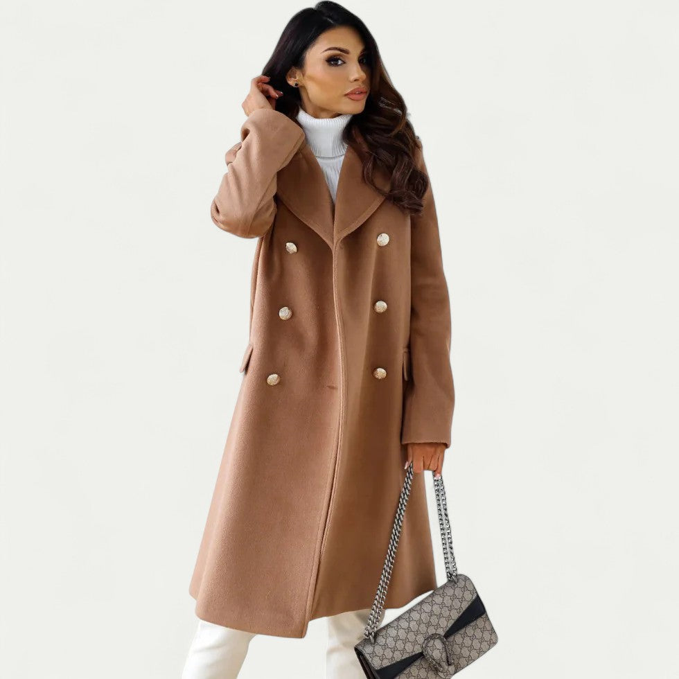 Eleganter Doppelreihiger Wollmantel für Damen