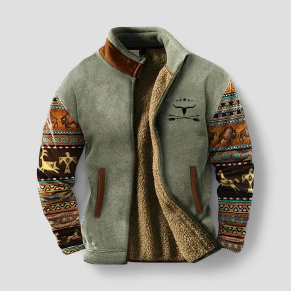 Gefütterte Fleece Herrenjacke mit Ethnoärmeln