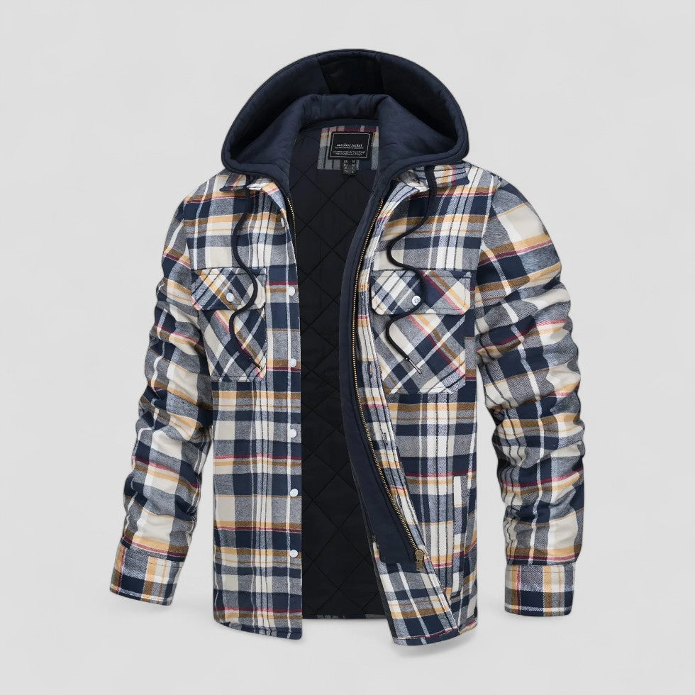 Herren Warme Karierte Winterjacke mit Kapuze und Steppfutter