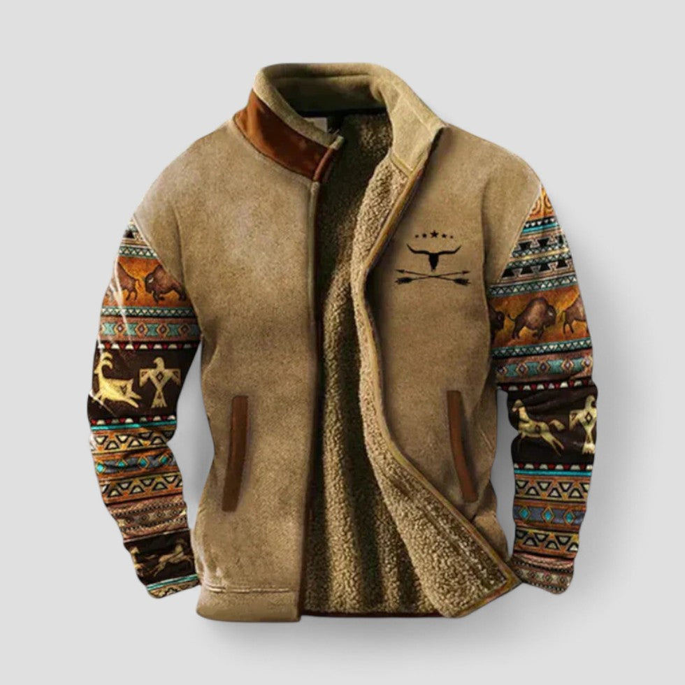 Gefütterte Fleece Herrenjacke mit Ethnoärmeln