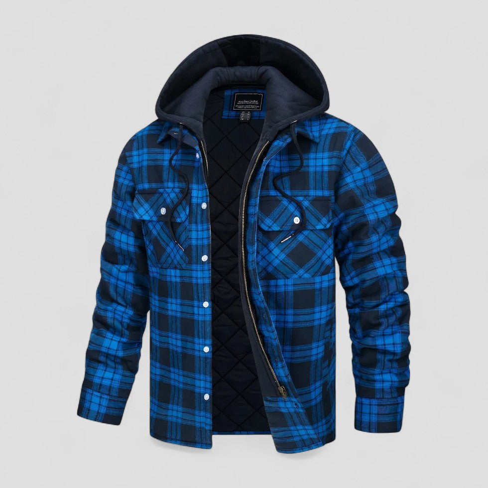 Herren Warme Karierte Winterjacke mit Kapuze und Steppfutter