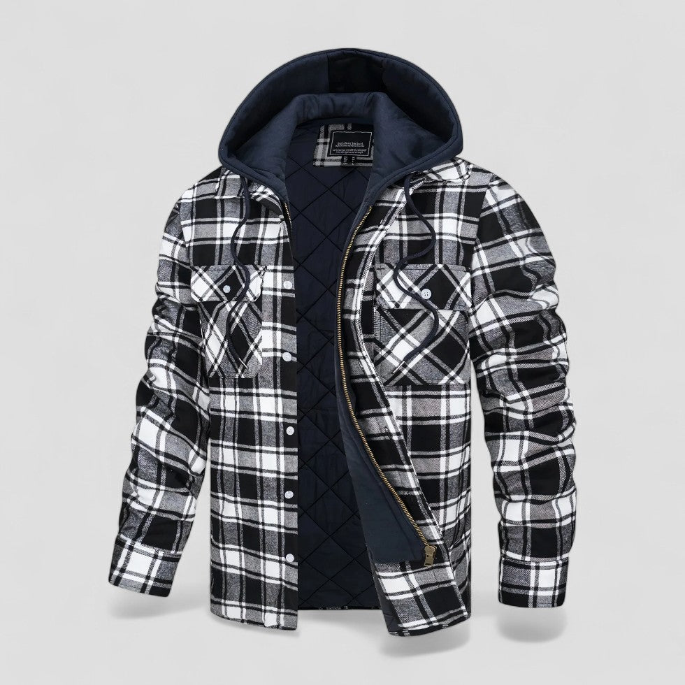 Herren Warme Karierte Winterjacke mit Kapuze und Steppfutter