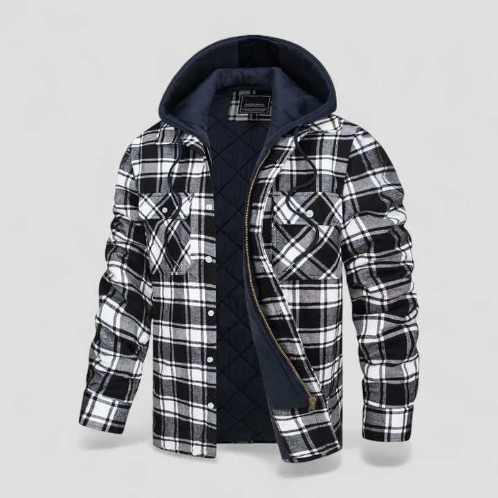 Herren Warme Karierte Winterjacke mit Kapuze und Steppfutter