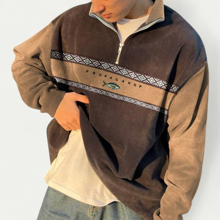 Vintage Herren Fleece Pullover mit Halbem Reißverschluss