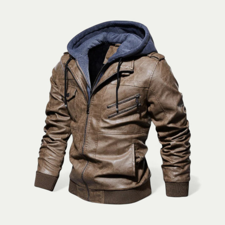 Stylische Herren Lederjacke mit Abnehmbarer Kapuze
