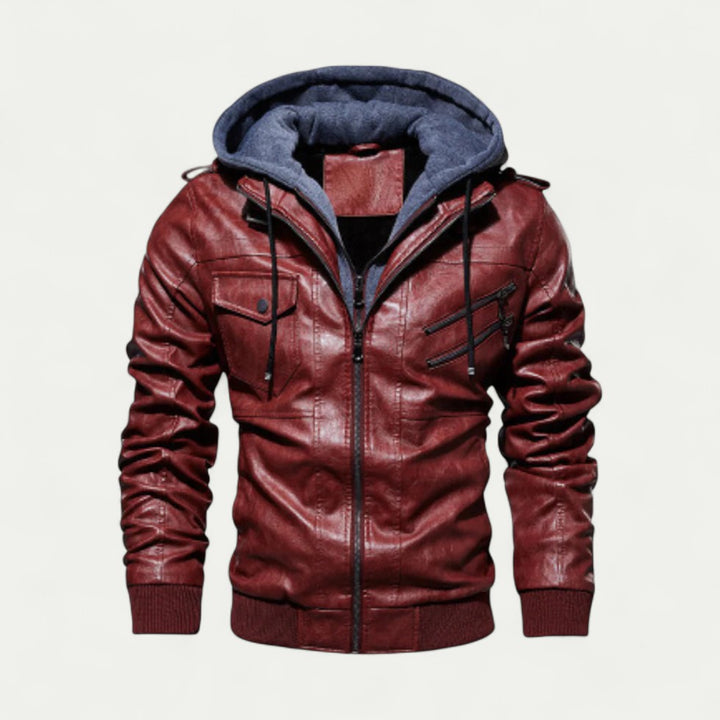 Stylische Herren Lederjacke mit Abnehmbarer Kapuze
