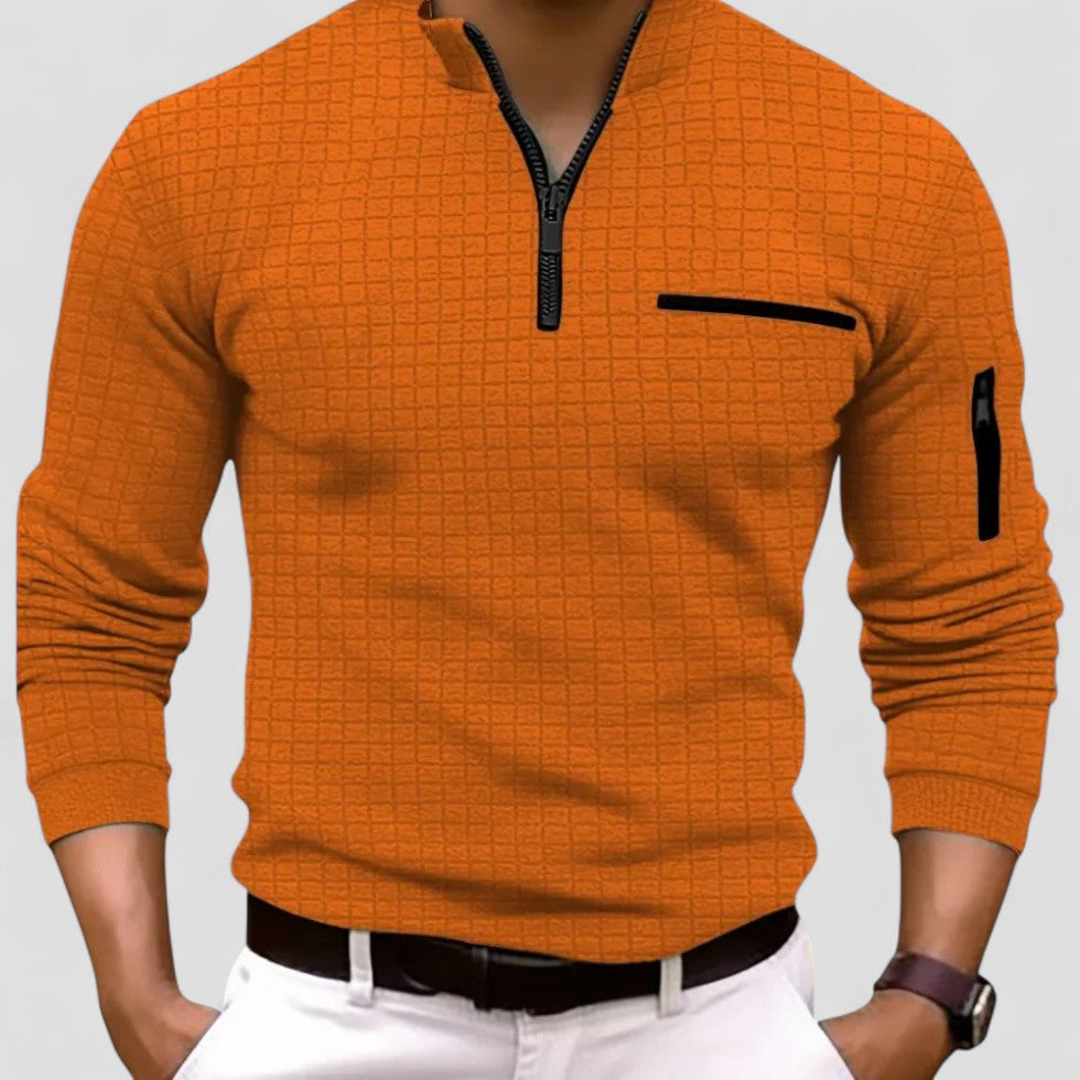 Modernes Langärmeliges Herrenpolo mit Reißverschlussdetail