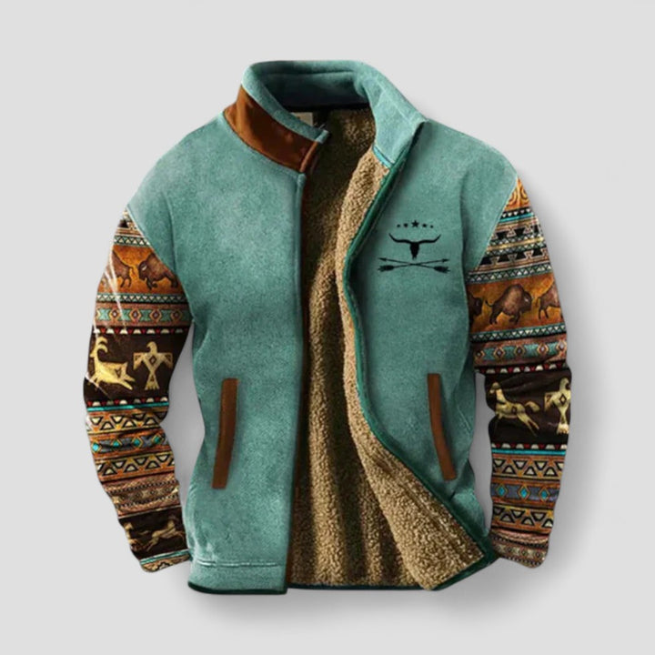 Gefütterte Fleece Herrenjacke mit Ethnoärmeln