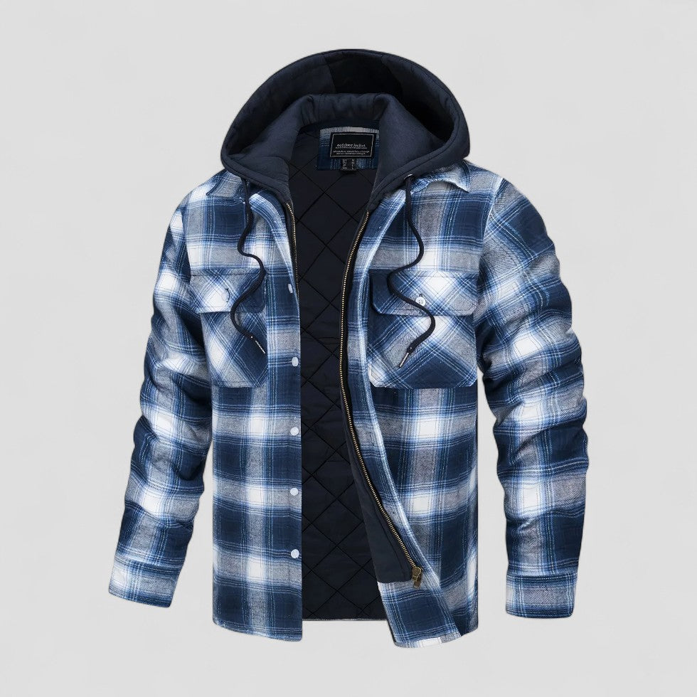 Herren Warme Karierte Winterjacke mit Kapuze und Steppfutter