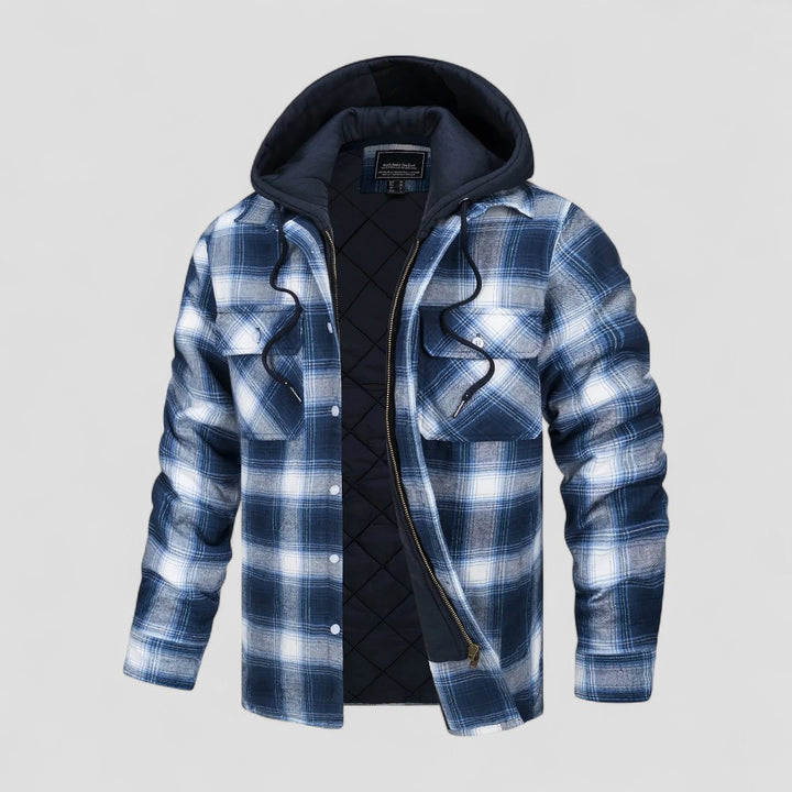 Herren Warme Karierte Winterjacke mit Kapuze und Steppfutter