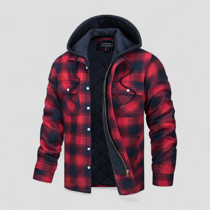 Herren Warme Karierte Winterjacke mit Kapuze und Steppfutter