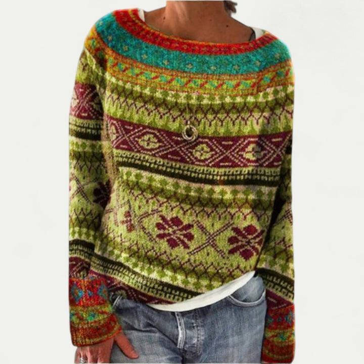 Strickpullover Damen mit Rundhalsausschnitt und Muster