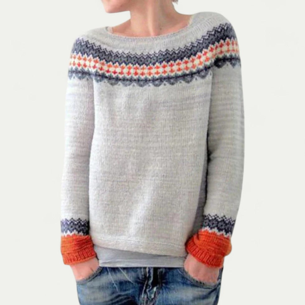 Strickpullover Damen mit Rundhalsausschnitt und Muster