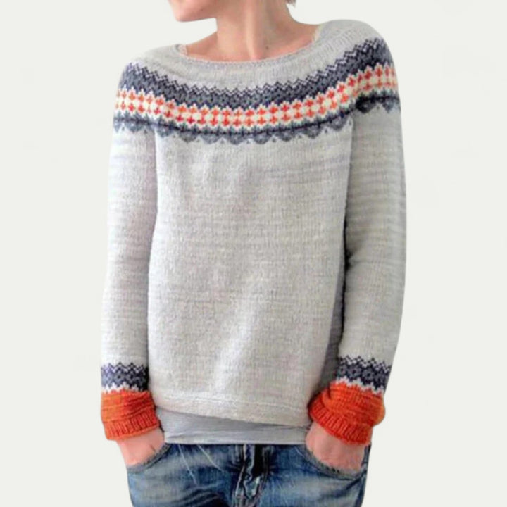 Strickpullover Damen mit Rundhalsausschnitt und Muster