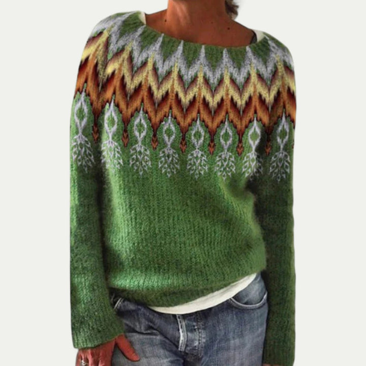 Strickpullover Damen mit Rundhalsausschnitt und Muster