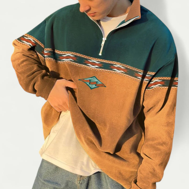 Vintage Herren Fleece Pullover mit Halbem Reißverschluss
