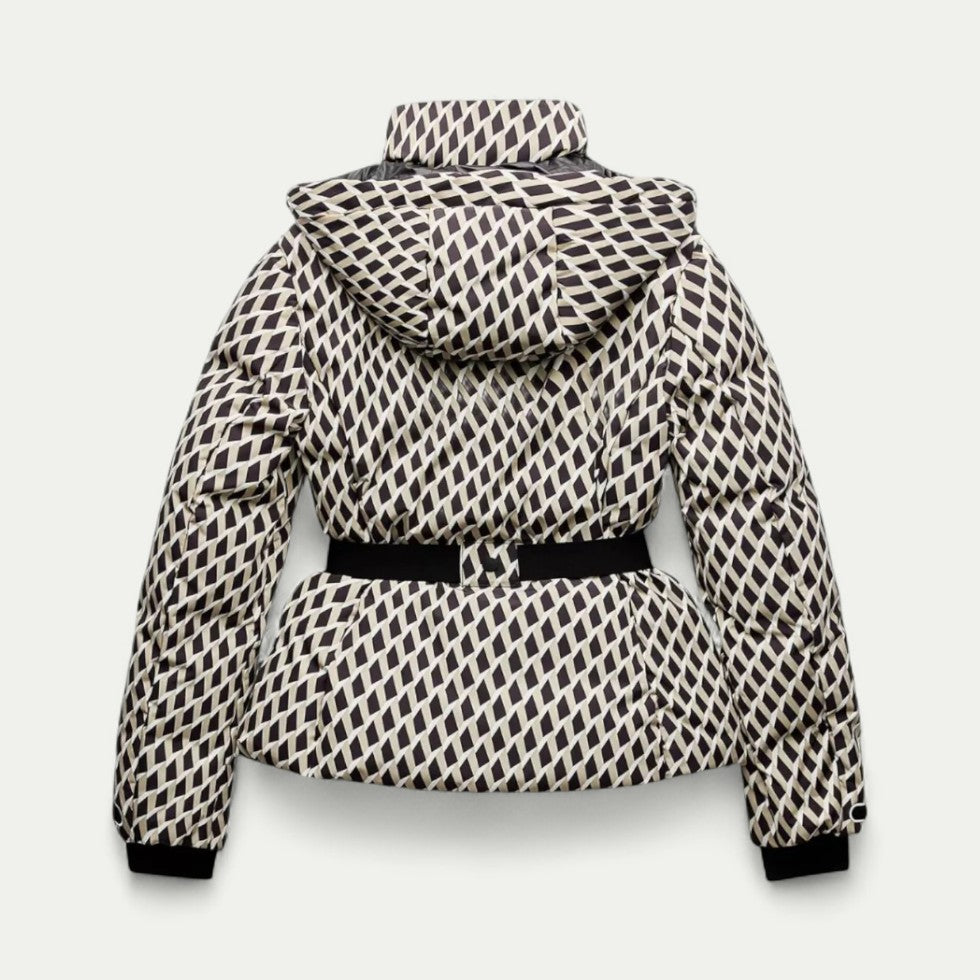Gepolsterte Damen Winterjacke mit Taillengürtel und Kapuze
