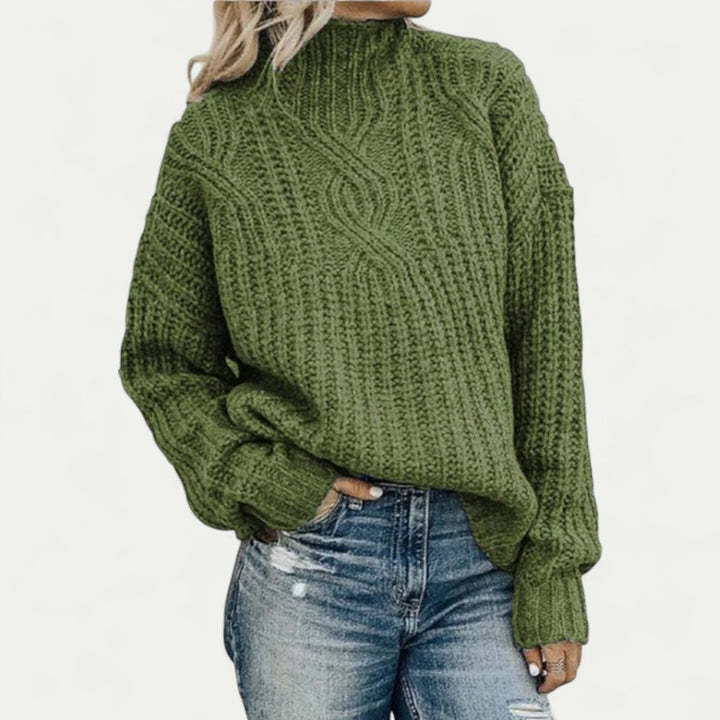 Rollkragen Strickpullover Damen mit Zopfmuster