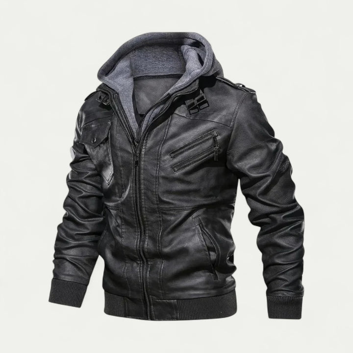 Stylische Herren Lederjacke mit Abnehmbarer Kapuze
