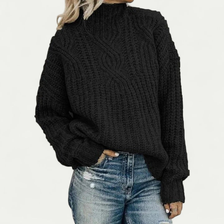 Rollkragen Strickpullover Damen mit Zopfmuster